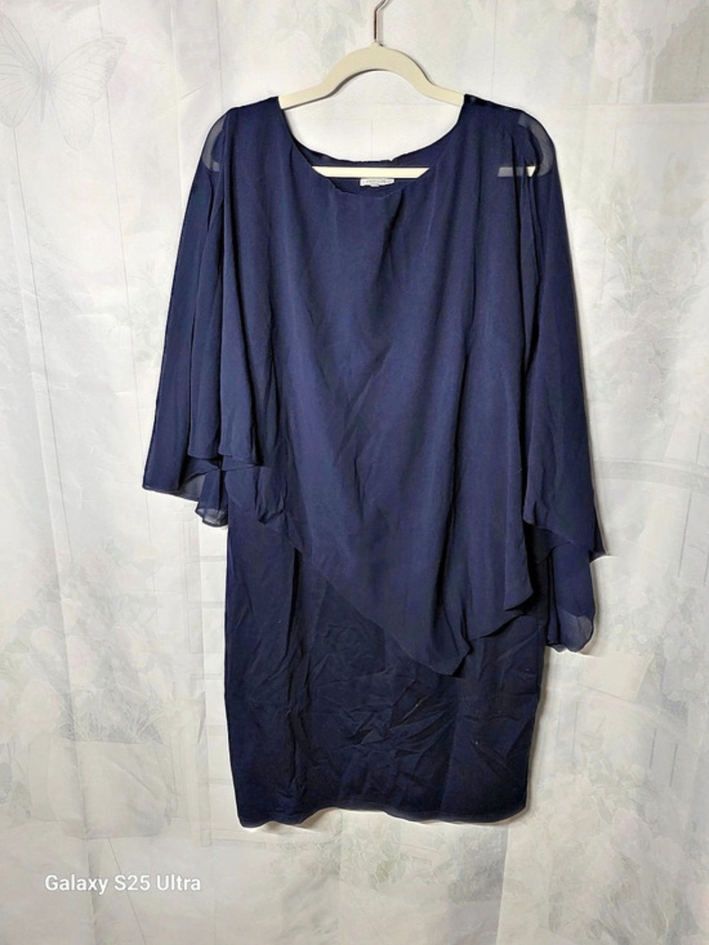 Pinup Fashion Plus Size Cape Dress with Chiffon Overlay Navy 24W